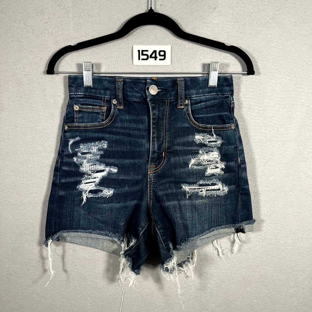 American Eagle Outfitters Mom Shorts Womens 0 Blue Denim Distressed‎ Frayed Hem